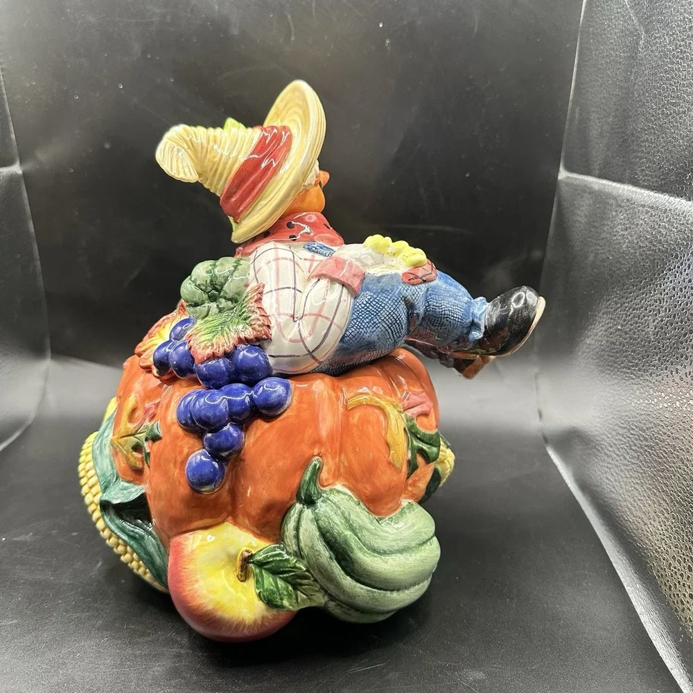 VTG Fitz and Floyd Scarecrow Pumpkin Cookie Jar  Fall Harvest Halloween 1996 HTF